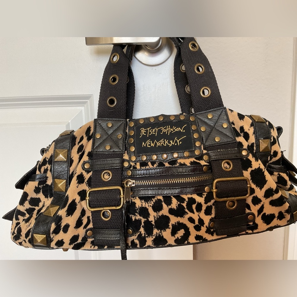 Betsey Johnson Leopard Print Shoulder Bag with Black Leather